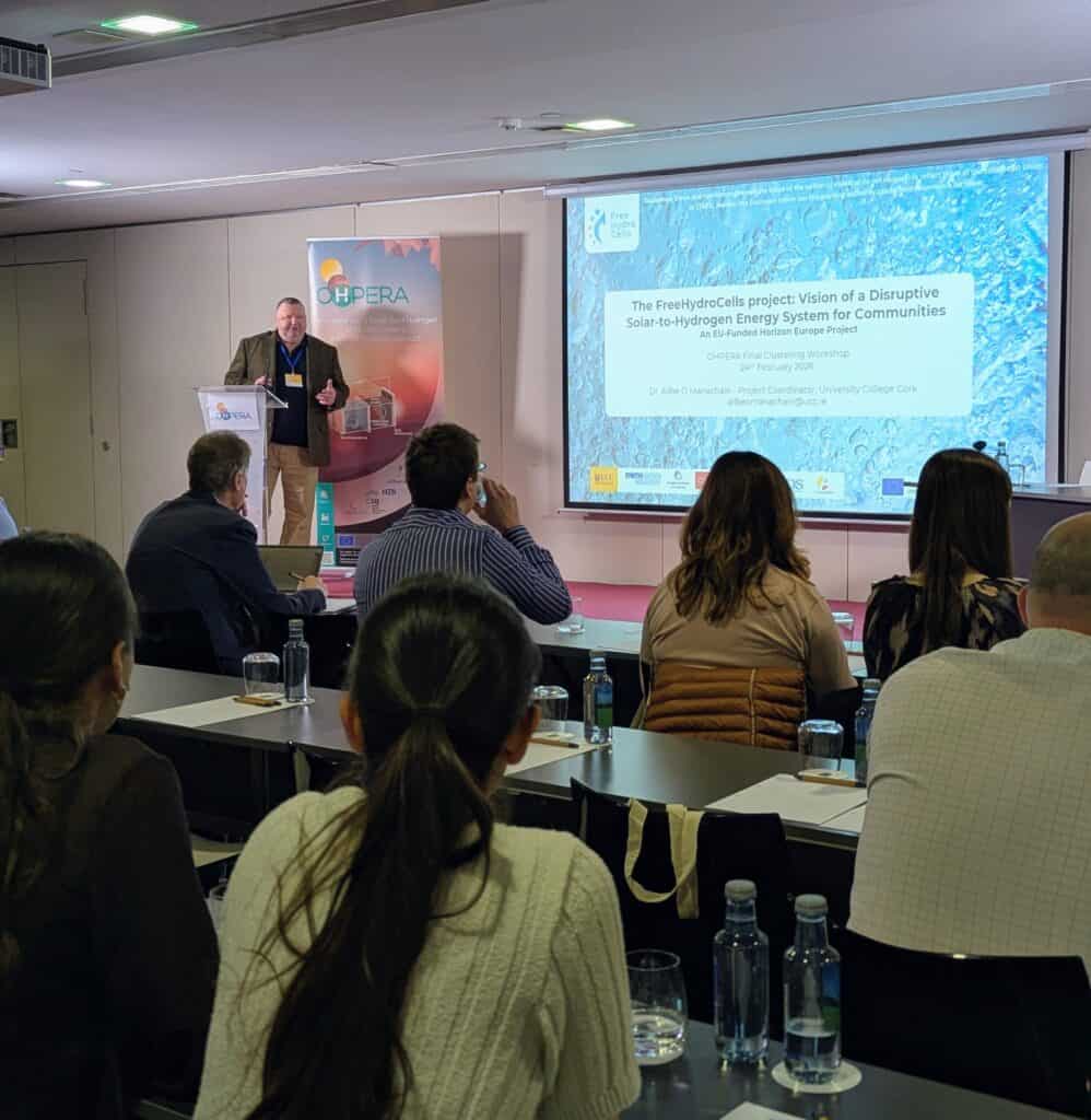 Dr. Ailbe Ó Manacháin presenting the FreeHydroCells project at the workshop 